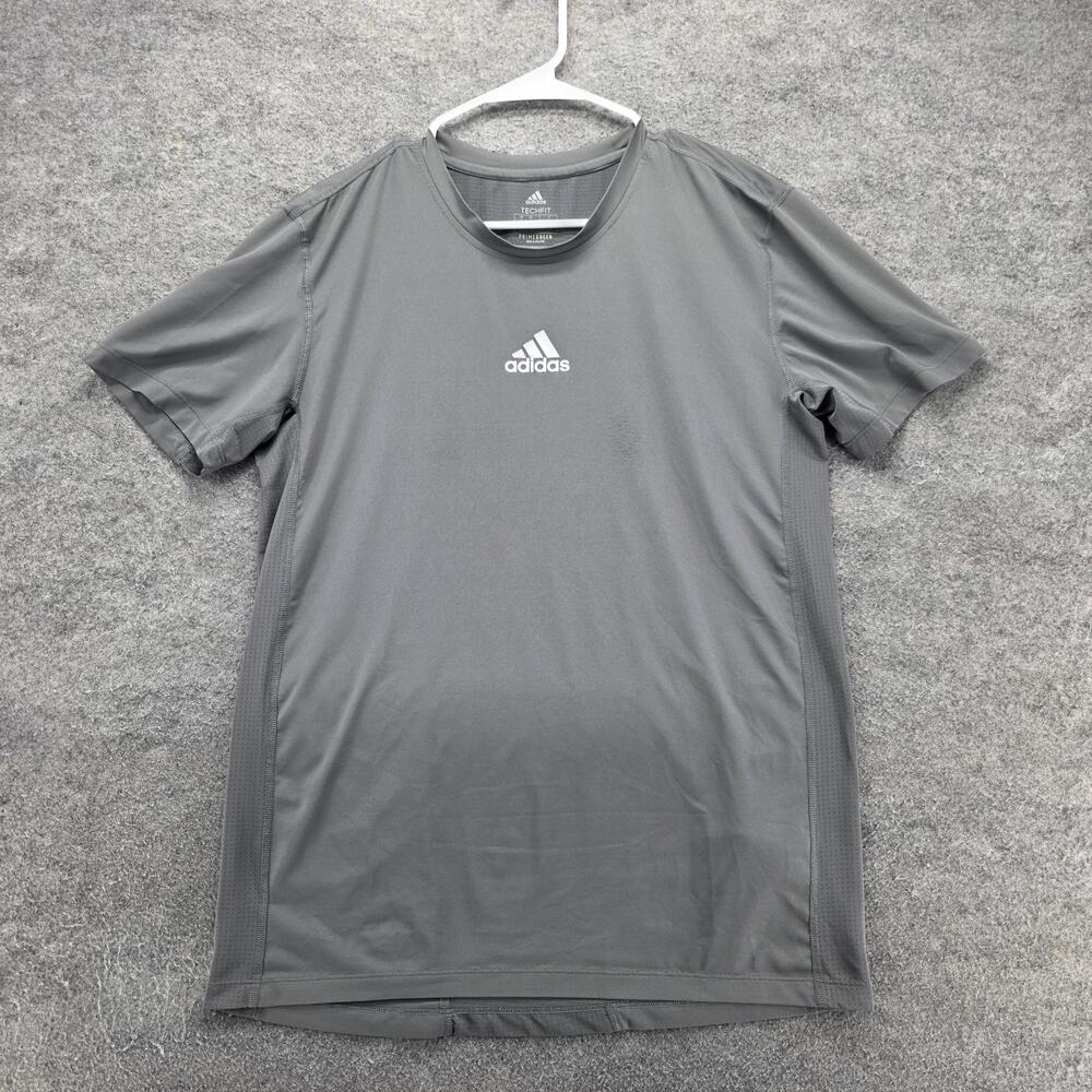 Adidas Shirt Mens L Gray Techfit Primegreen Short Sleeve Crew Neck Athletic